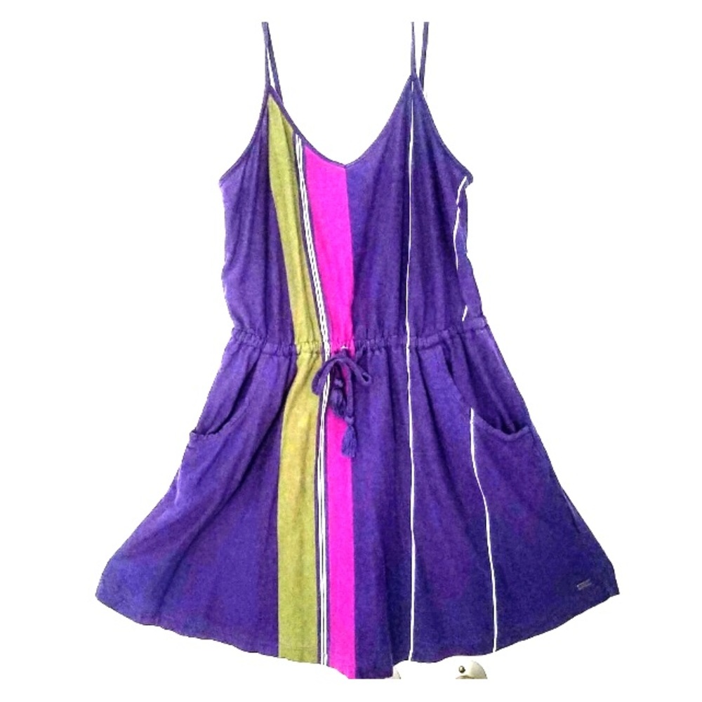 Roxy Striped Dress Purple, Blue, Green w/ Pockets
